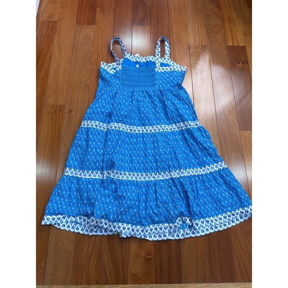 NWT J Crew Blue White Print Smocked Tiered Midi Dress Size 20 - Picture 3 of 12
